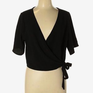 Black Cropped Wrap Top Sz L